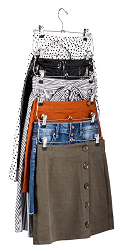 Space-Saving Skirt & Pant Hangers With Clips For Women's Clothes, Shorts & Bottoms | Clip Hangers For Skirts, Pants & Shorts | Ustech 6 Tier Foldable Metal Hangers With Chrome Finish | Pack Of 4 #TOP6