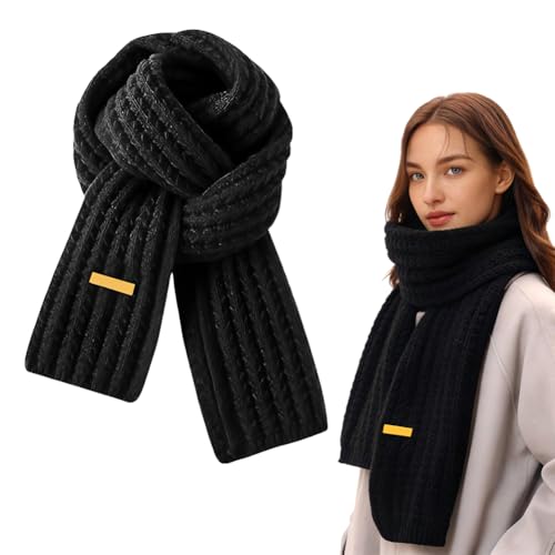 Doodlewitz Soft Knit Scarf for Women - Warm Thickened Winter Scarves, Solid Color Fashion Neck Wrap for Women (Black)