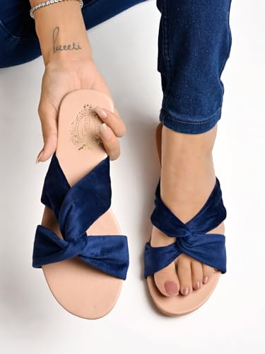 Image of Shoetopia Girls Flat Slide Sandals - Soft Suede Knot Strap Casual Summer Slip-Ons for Everyday Comfort Stylish, |Footwear Lightweight| Durable Design Perfect for Casual Outings Women
