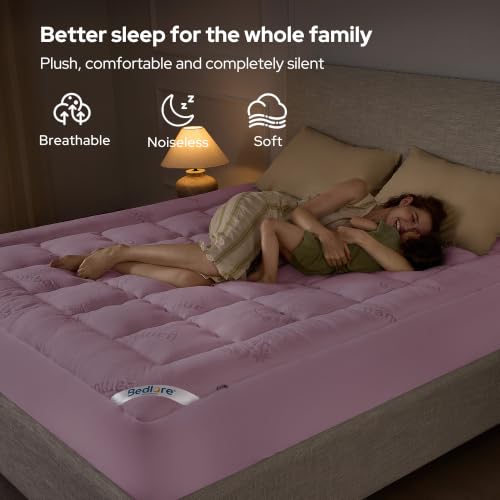 Image of BEDLORE Full Size Mattress Topper, Pillow Top Mattress Pad | Stretchable Pockets Fit 6 inch-15 inch Mattress, Soft Breathable Thick Mattress Topper for Back Pain Relief & Hot Sleepers(Pink)