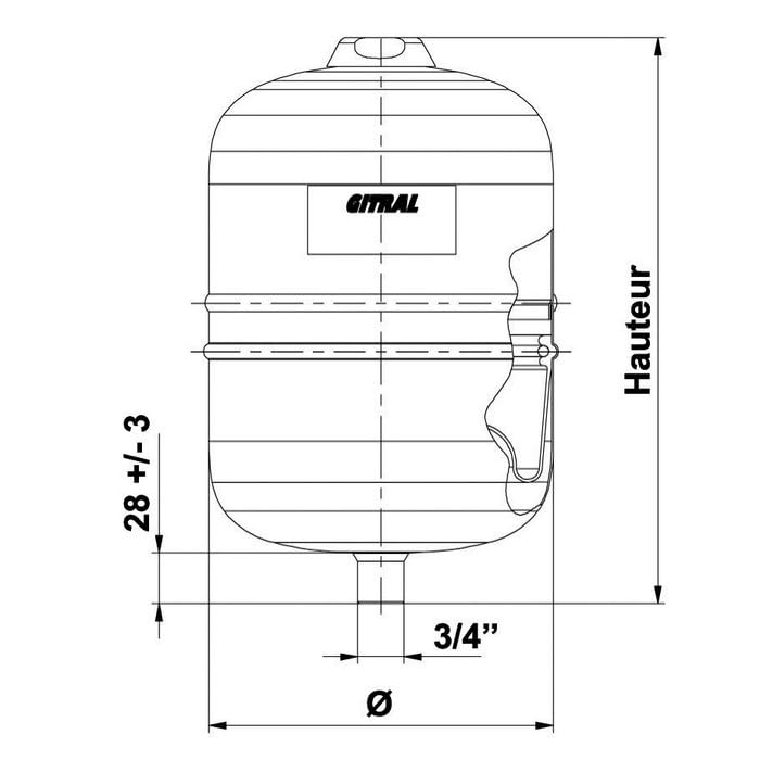 Vase d'expansion pour installation solaire - 8 l - Gitral