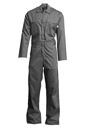 Lapco FR CVEFR7GY-LAR RG Flame Resistant Economy Coveralls, 100% Cotton Twill with Moisture Management, HRC 2, NFPA 70E, 7 oz, Large Regular, Gray
