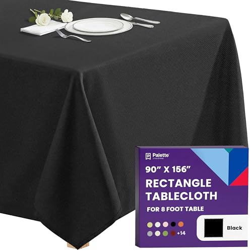 Image of Gee Di Moda Rectangle Tablecloth - 90 x 156 Inch Black Table Cloth for 8 Foot Tables with Floor-Length Drop - Heavy Duty Washable Fabric for Holiday Party, Dinner, Weddings & Baby Shower