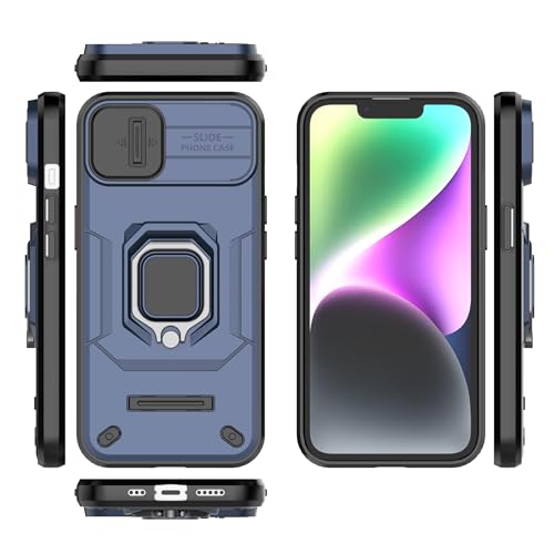 Image of CamShield Pro Case with Slide Camera Protection and 360 Protection Ring Stand Bumper Back Case Cover for iPhone 14 (Blue)