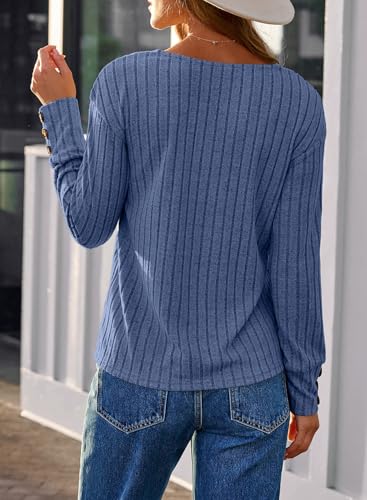Image of Dokotoo Womens Tops V Neck Lightweight Sweater Fall Long Sleeve Top 2026 | Decorative Buttons, Soft Breathable Knit Material, Pullover Tunic Tops, Business Casual, Fall Outfits, Winter Clothing 2026