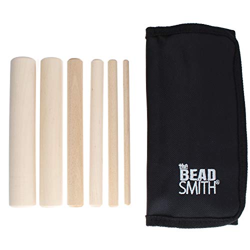 The Beadsmith Wooden Mandrel Set, 6 Piece Dowel Kit, with Labeled Storage Case, Sizes .25