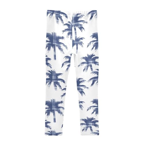 Blue Plaid Palm Tree Girls Leggings Soft Stretch Workout Yoga Dance Pants for Kids Casual Tights2
