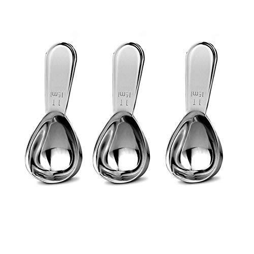 Lot de 3 cuillères à café en acier inoxydable avec poignées courtes, cuillère à mesurer pour café, thé en vrac, sucre ou farine (15 ml court)
