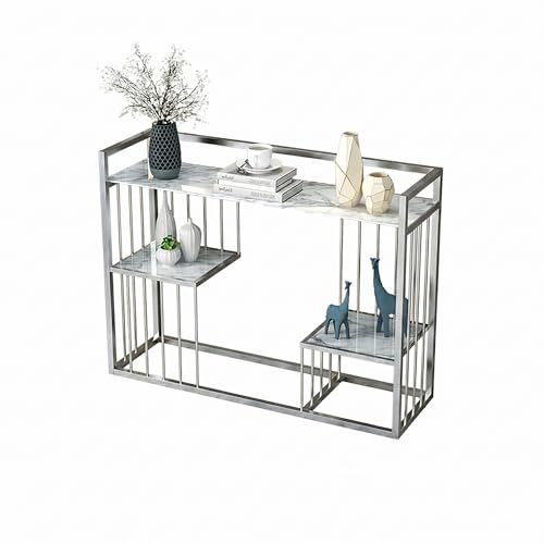 Image of Modern Console Table for Living Room, Entryway Console Table with Faux Marble Top, Metal Frame Sofa Table, Narrow Hallway Table, Luxury Accent Table for Bedroom, Office & Home Decor (White Grey)