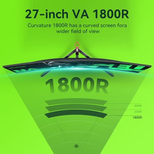 Image of Raywego 27 inch Curved Gaming Monitor, 180 Hz Full HD 1080p, 1800R VA Display with Adaptive Sync, 99% sRGB, Eye Care, VESA Mount, DP and HDMI for Gaming Home Office