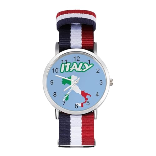 Reloj de pulsera de cuarzo con bandera de mapa de Italia y números arábigos con correa ajustable para hombres y mujeres