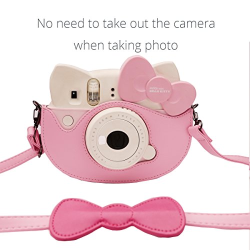 Hellohelio Mini Hello Kitty Instant Camera Case For Fujifilm Instax Cameras, [Exact-Fit] Pink Kitty Bowknot Bag For Ins Mini Kit Cheki Camera (2014-2019) – Pink #TOP1
