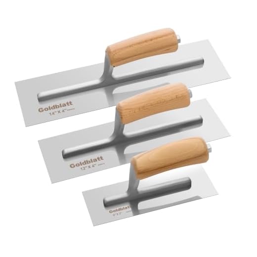 Goldblatt 3 Pieces Drywall Trowel, Carbon Steel Finishing Masonry Trowel Set Includes 14'' x 4'', 12'' x 4'', 8'' x 3'', Lightweight Wood Handle, Plastering Trowel for Sheetrock Wallboard Plasterboard