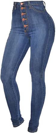Womens High Rise Button Jeans Curvy Butt Stretch Soft Denim Skinny Pants Juniors Button Fly Super High Waist Skinnys
