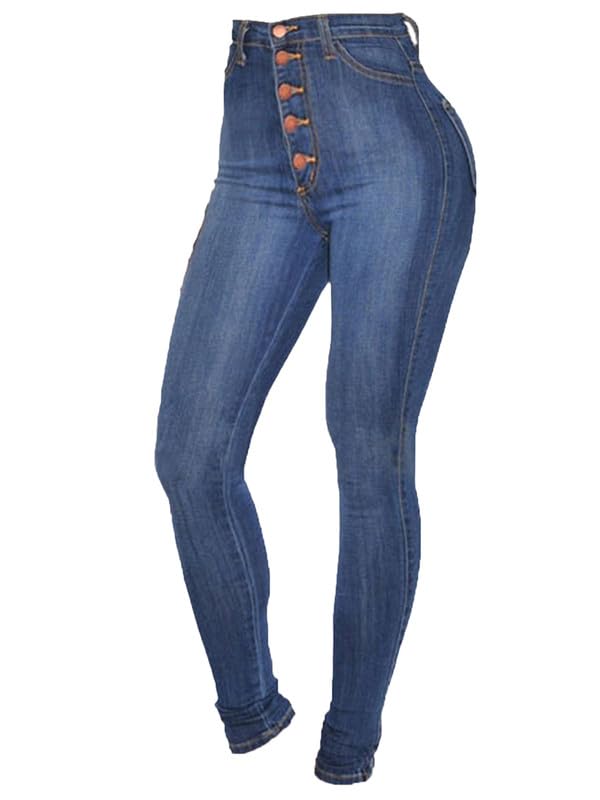 Womens High Rise Button Jeans Curvy Butt Stretch Soft Denim Skinny Pants Juniors Button Fly Super High Waist Skinnys
