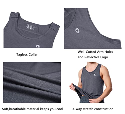 S Spowind Men's Quick Dry Running Tank Top - Athletic Workout Fitness Sleeveless Shirts Grey #TOP4