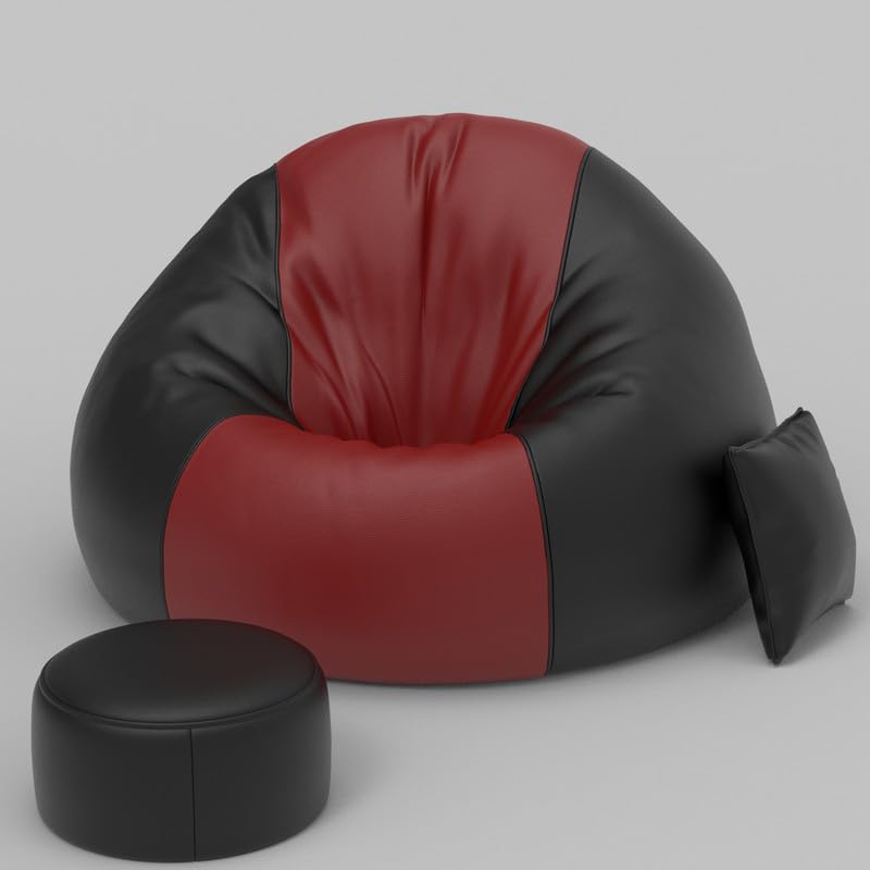 Image of Biggie Bean Bag with Beans Filled 6XL Bean Bag Sofa with Free Cushion Footrest - Official : ColorFlex Lounge Combo (Matching Color : Regular, Maroon Black)
