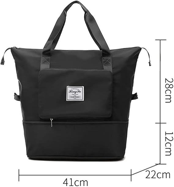 Large Capacity Folding Travel Bag, Portable Foldable Travel Lightweight Waterproof Oxford Fabric Bag, Dry and Wet Separation Sports Portable Shoulder Bag Suitable for Flying and Traveling (Dark black)