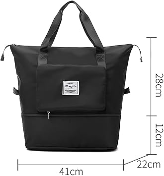 Large Capacity Folding Travel Bag, Portable Foldable Travel Lightweight Waterproof Oxford Fabric Bag, Dry and Wet Separation Sports Portable Shoulder Bag Suitable for Flying and Traveling (Dark black)