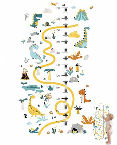 YUZNA Tabla de Estatura para Niños | Medidor Altura Pared Dinosaurios Autoadhesivo 60 160cm | Decoración Infantil Educativa para Seguimiento de Crecimiento Divertido