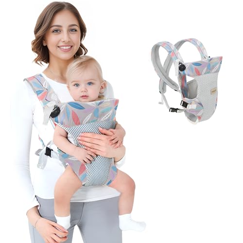 Babytrage f&uuml;r Neugeborene Ergonomische Baby Bauchtrage R&uuml;ckentrage Leicht Atmungsaktiv 0-36 Monate (Bl&auml;tter)
