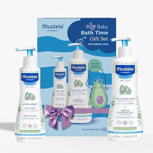 Mustela-Baby-Bath-Time-Gift-Set-Baby-Skin-Care-Essentials-with-Natural-Avocado-Contains-Hydra-Bebe-Body-Lotion-1014-fl-oz-Gentle-Cleansing-Gel-169-fl-oz-2-Items-Set