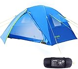 FUNDANGO Lightweight Compact Portable Waterproof 4 Person Family Tent with Vestibule for Camping Backpacking, Blue