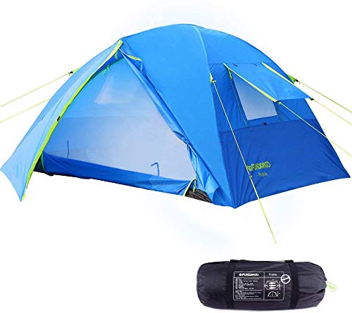 FUNDANGO 3-4 Person Camping Tent, Lightweight Waterproof Family Dome Tents for Outdoor, Backpacking, Hiking, Double Layers, 2 Doors, 2 Vestibules, 2 Side Windows, Removable Rain Fly, Easy to Set Up