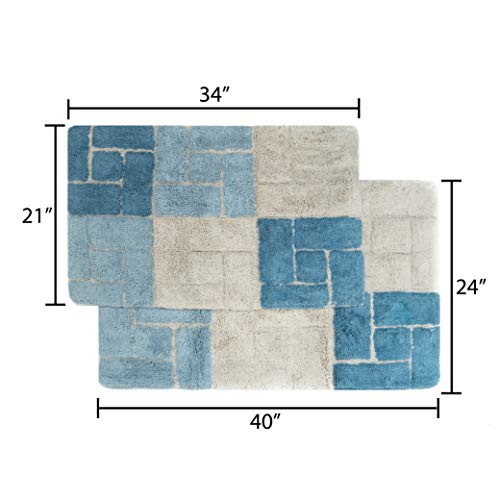 Chesapeake Berkeley 2 Pc. Aquamarine Bath Rug Set 44702 (21"X34" & 24"X 40") #TOP6