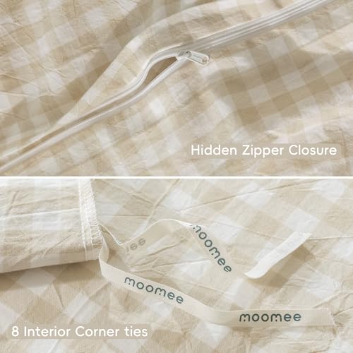 Image of MooMee Gingham Duvet Cover Set 100% Washed Cotton Linen Like Oversized King | Relaxed Linen-like Texture. Soft, Breathable & Long-lasting Comfort. Lightweight. Hidden Zipper with 8 Interior Corner Ties