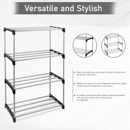 Image of Multipurpose Collapsible Fabric Wardrobe Organizer For Clothes | Stylish Foldable Storage Rack (Material - Plastic & Pipes (4 Shelve,) Rack, 52.3 x 17 x 6 Cm