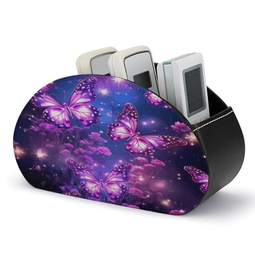Support de télécommande en cuir violet : rangement chic à 5 compartiments - 2