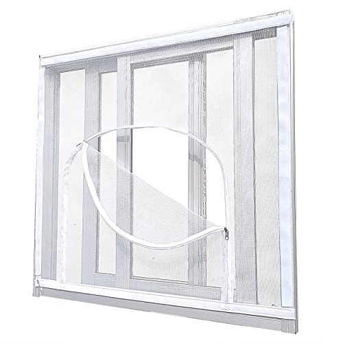 Mellroom Adjustable Window Screen Replacement Kit With Zipper Opening, Fiberglass White 63X763N (160X160Cm) Can Be Cut Fits Smaller,Keep Bug Mosquito Out #TOP6
