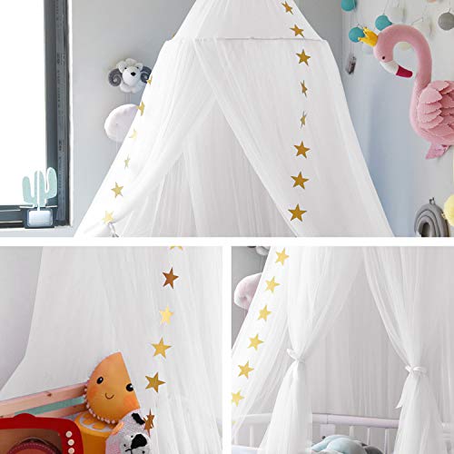 Image of Jolitac Princess Bed Canopy for Girls Room Decor Round Lace Mosquito Net Play Tent Reading Nook Canopies Yarn Girl Dome Netting Castle (White)