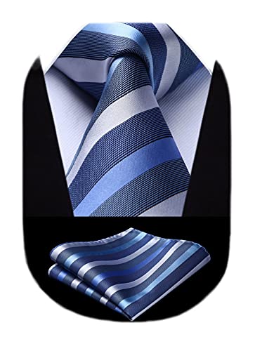 Image of HISDERN Stripe Tie Mens Ties with Pocket Square Set Classic 3.4'' Silk Formal Necktie Handkerchief for Business Wedding