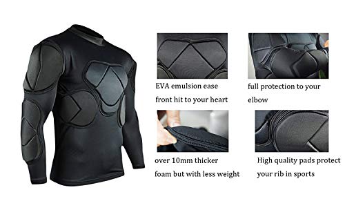 Topwise Body Safe Guard Padded Compression Shirts, Long Sleeve Shoulder Rib Chest Protector Suit For Football Basketball Paintball Rugby Parkour Extreme Exercise #TOP1