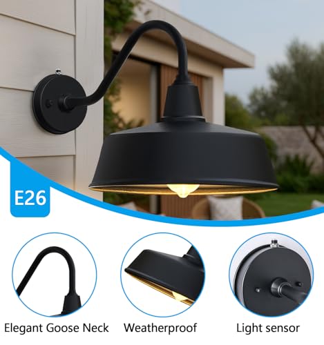 Image of JOESA Enhance The Aesthetics of Your Outdoor Space with a Stylish Black Gooseneck Barn Light - Durable and Weatherproof Design, Perfect for Illuminating Porch, Garage, and More.