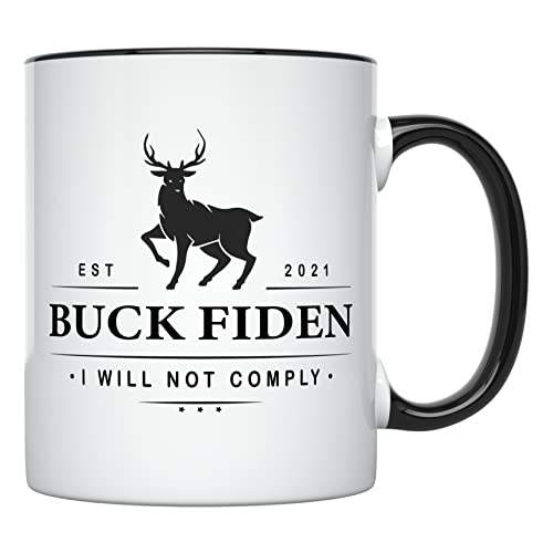 YouNique Designs Buck Fiden Coffee Mug, 11 Oz, Republican Gifts For Men, Political Gifts for Republicans, Anti Biden Gag Gifts, Conservative Gifts for Men, Gifts for Political Junkies (Black Handle)