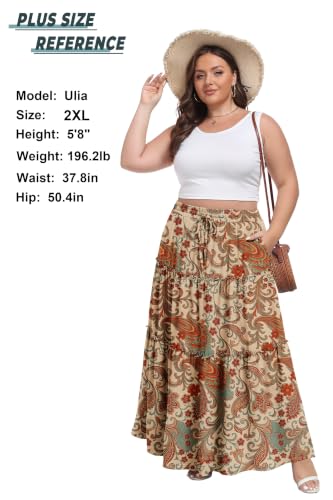 Image of Lepunuo Womens Casual Boho High Waisted Flowy Maxi Skirts Tiered Floral Long Skirts with Pockets for Summer Beach Vacation