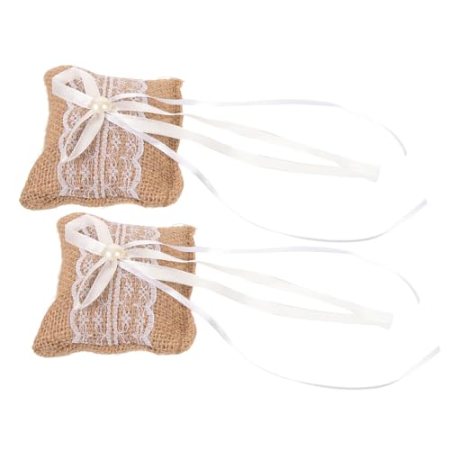 Unomor 2pcs Bridal Linen Ring Pillow Holder Lace Wedding Ring Box for Ring Storage