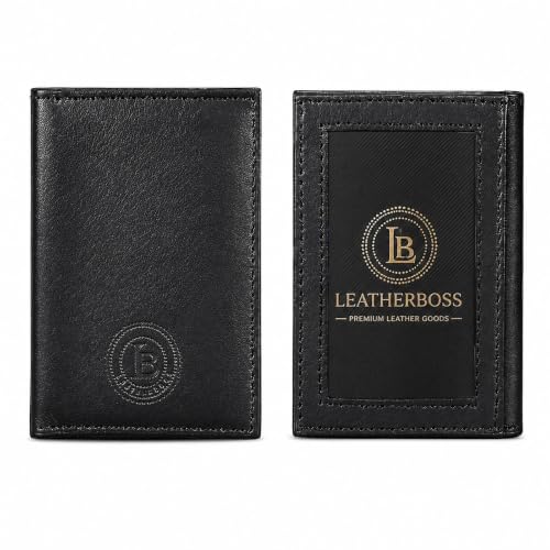 Image of LB LEATHERBOSS Slim Thin Leather Credit Card Triple ID Window Mini Wallet Bifold Driver License Safe (Black)