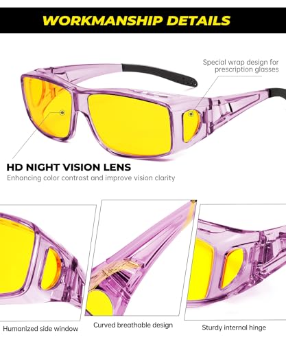 Image of Night Vision Glasses, Fit Over Glasses Mens Womens, Wrap Around Anti Glare HD Night Vision Lens for Night Driving