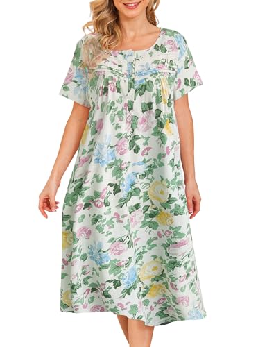 Image of Bloggerlove Nightgowns for Women Soft 100% Cotton House Dress Short /Long Sleeve Night Gowns Comfy Sleepwear S-3XL
