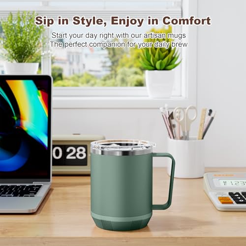 Image of Felibeaco 16oz Heated Coffee Mug with Flat Bottom for Rapid Heating, Stainless Steel Heated Coffee Cup Suitable for Different Coffee Mug Warmer /Heaters, Heated Mug /Cup for Home and Office Desk,Green