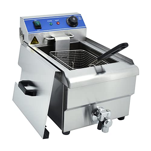 TAIMIKO Friteuse électrique commerciale en acier inoxydable Avec Robinet de Vidange 3000W Thermostat 60-200 °C