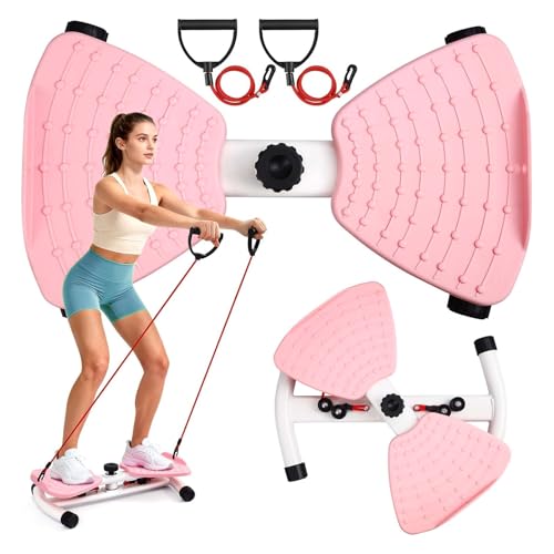 Pilates Board Hüfttwister Bauchmuskeltrainer Twist Waist Disc Borad mit 2 Widerstandsbändern für Core-Training Schlanke Taille (Rosa)