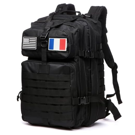 GUJOIN Sac À Dos Tactique 50 Litres - Grande Capacité Système MOLLE Militaire Imperméable Idéal Pour Urgences De 3 Jours Chasse Randonnée Et Camping Sac À Dos Pour De Plein Air (Noir)