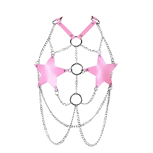 Pentagram Leather Chest strap Waist belt Body chain harness for women Punk Festival rave Dance Rock Photography