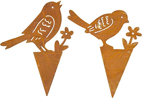 2 x Metall Stecker Vogel mit Blume Edelrost Topfdeko zum stecken Vögelchen 2er-Set Cover