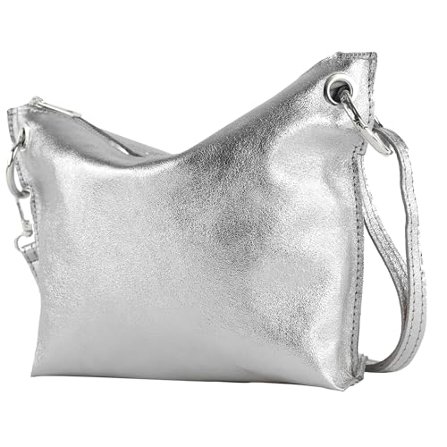 modamoda de - T243 / T252 - ital. Bandolera pequeña pequeña de piel/ante, Plateado metalizado/plateado, small
